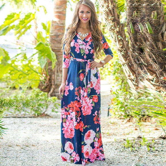 Women Summer Floral Print Maxi Dress