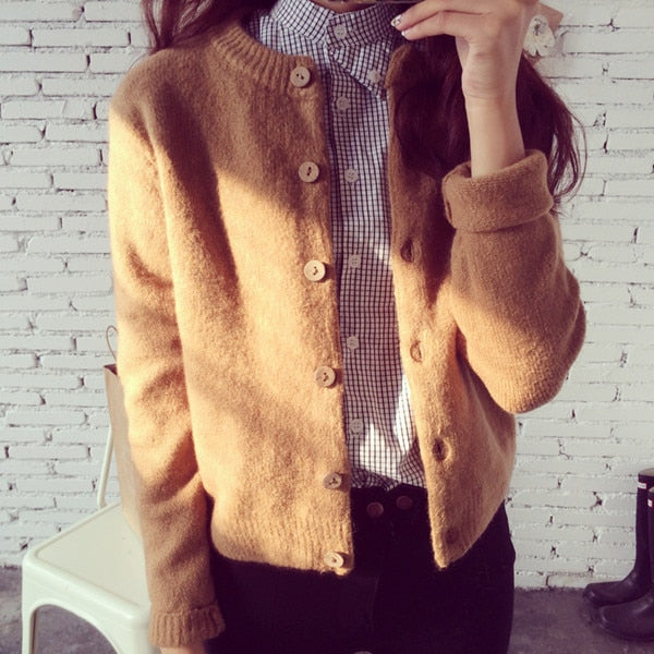 Women Cardigan Sweater Autumn Winter Woolen Knitted Cardigan Female Thick Short Jacket Sweater Women Basic Coats Jumper C2392