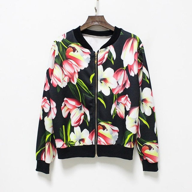 Hermicci NEW Flower Print Women Basic Coats
