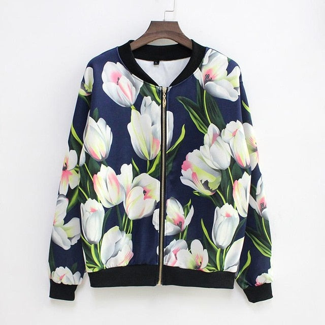 Hermicci NEW Flower Print Women Basic Coats