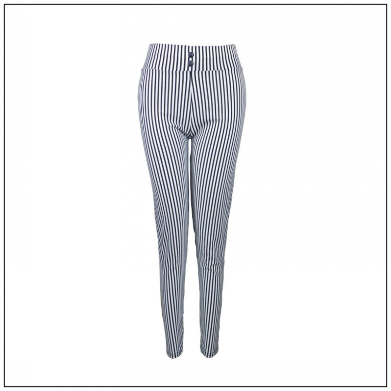 MOBTRS Striped Elastic High Waist Pants