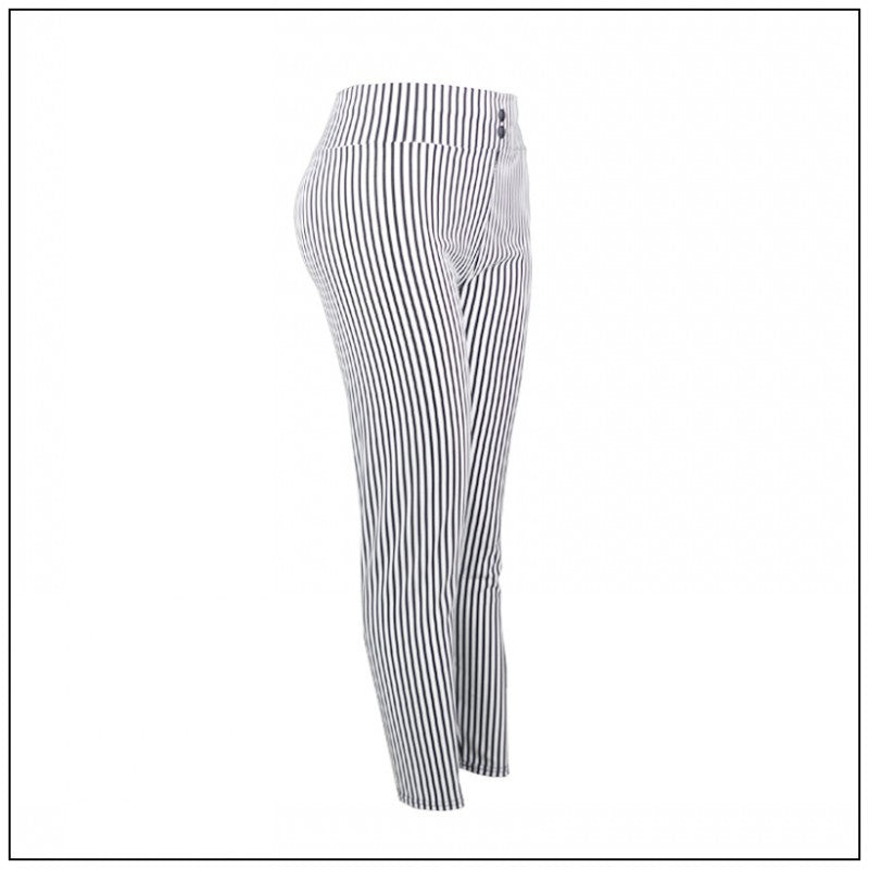 MOBTRS Striped Elastic High Waist Pants