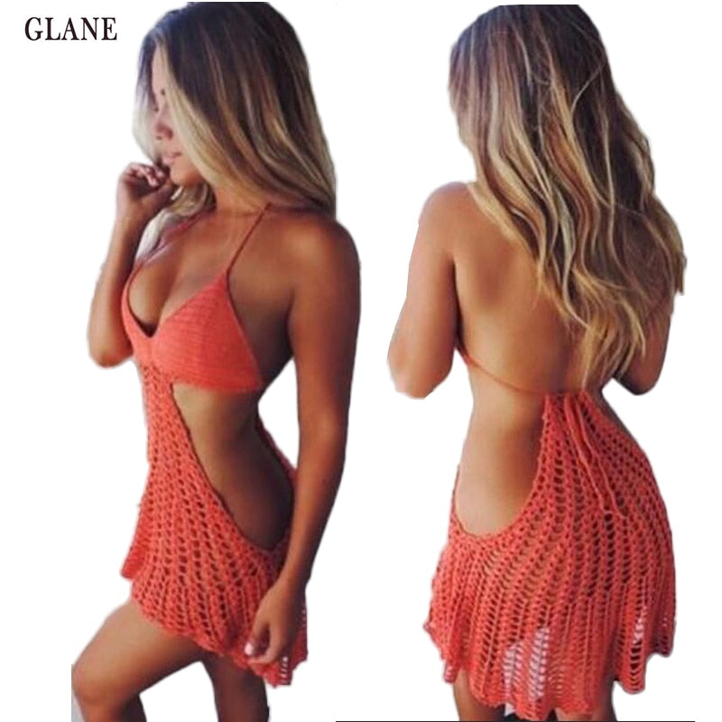 V-neck Bikini Beachwear Cover Up Hollow Crochet Swim Suit