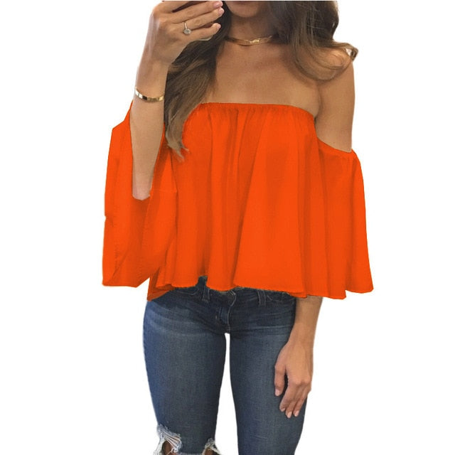 Flare Sleeve Blusa Feminina Women Blouse