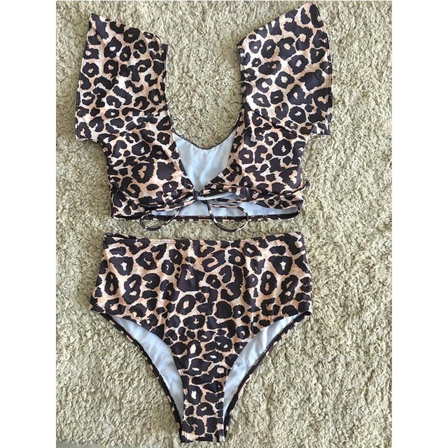 Swimsuit Leopard Bikini Push Up Frill Bikini