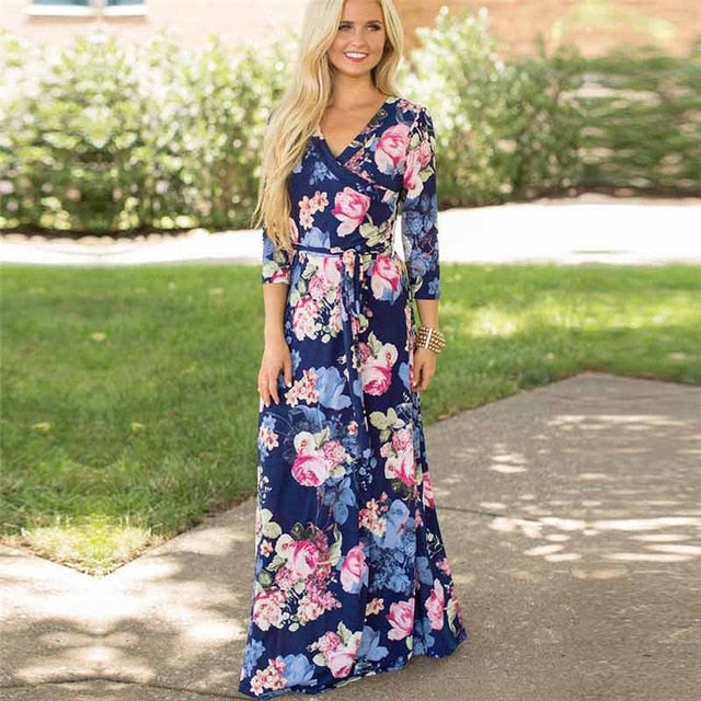 Women Summer Floral Print Maxi Dress