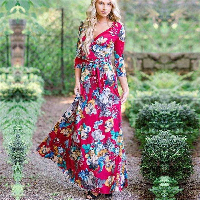 Women Summer Floral Print Maxi Dress