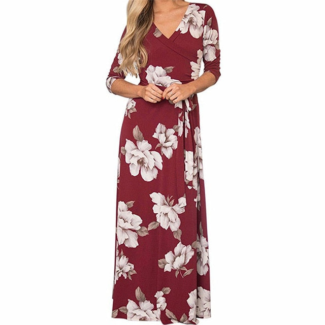 Women Summer Floral Print Maxi Dress