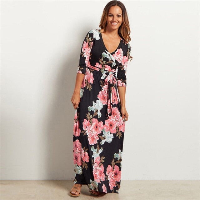 Women Summer Floral Print Maxi Dress