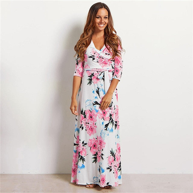 Women Summer Floral Print Maxi Dress