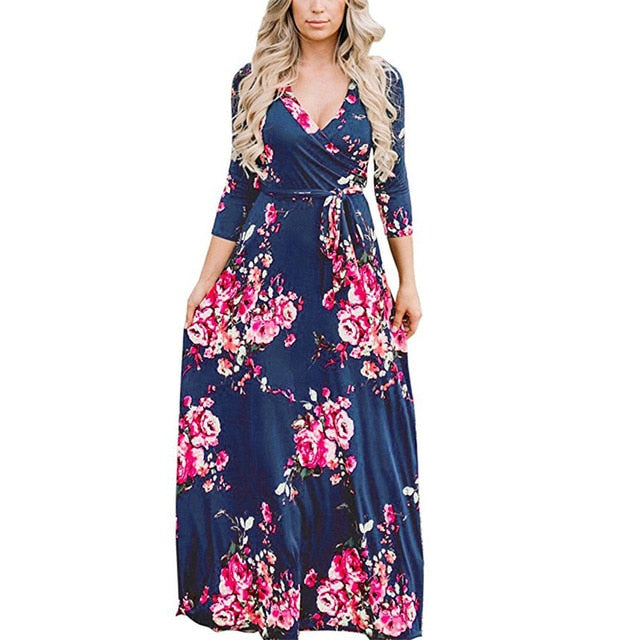 Women Summer Floral Print Maxi Dress