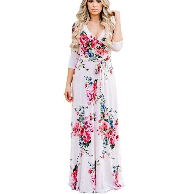 Women Summer Floral Print Maxi Dress