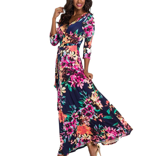 Women Summer Floral Print Maxi Dress