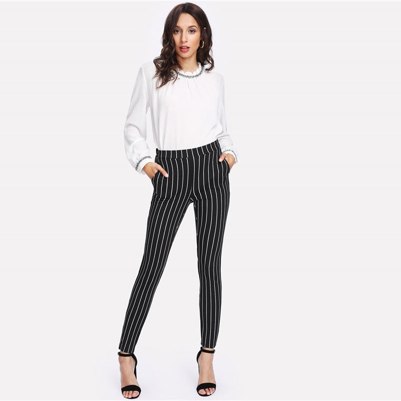 Vertical Striped Skinny Pants