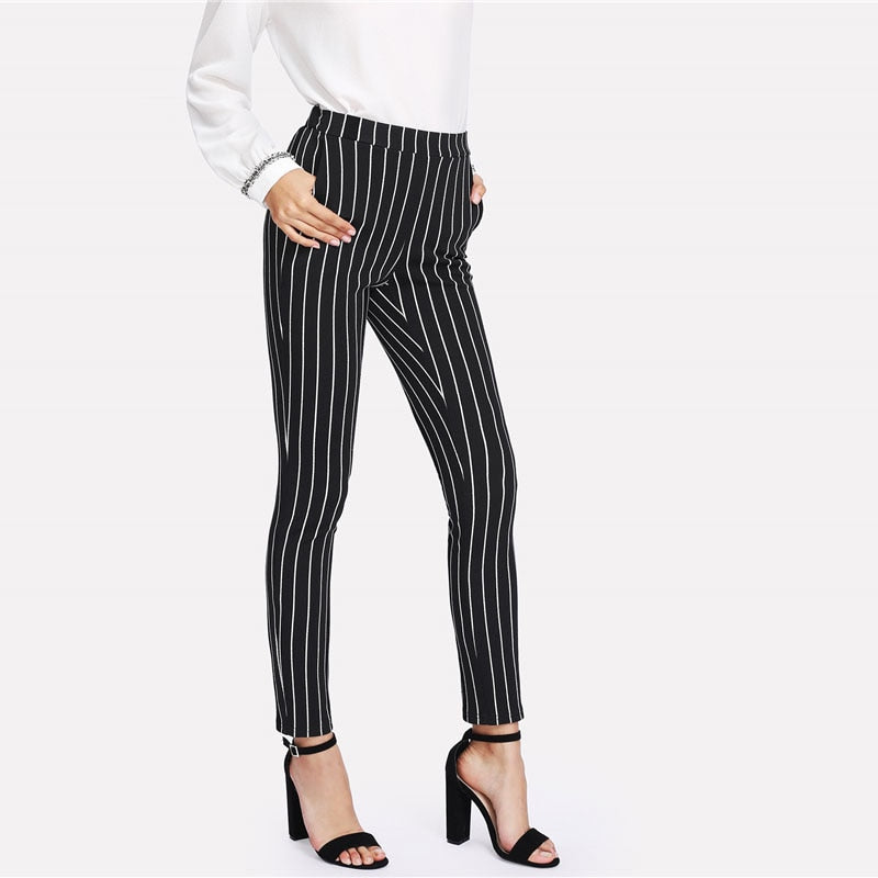 Vertical Striped Skinny Pants