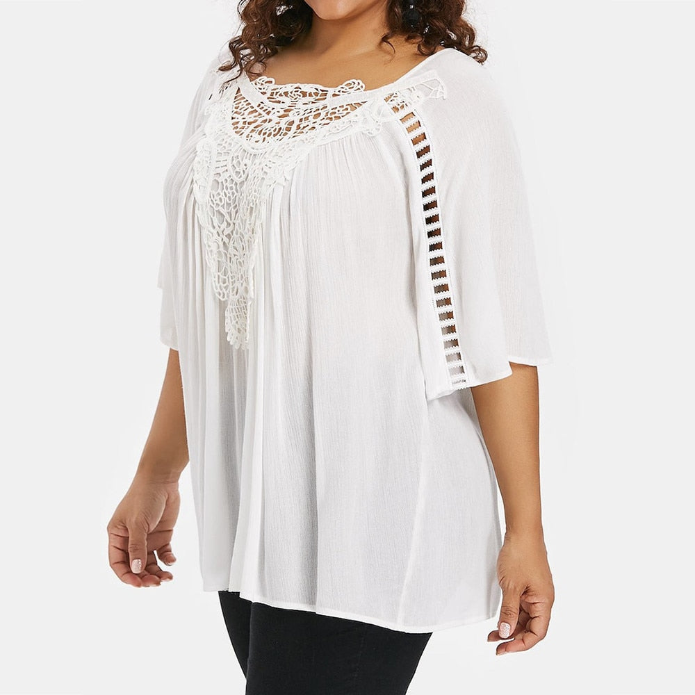 Chiffon Tops Lace White Casual Cut Out Shirt elegant Blouses