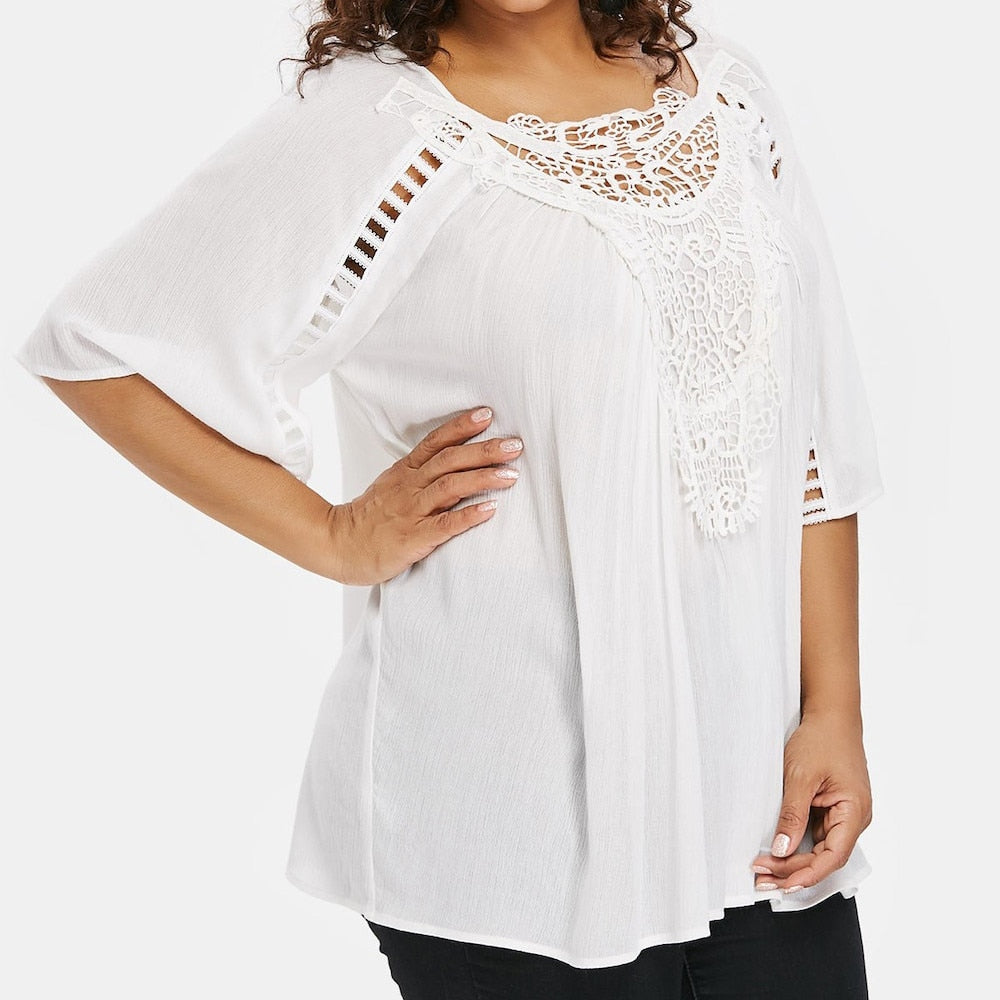 Chiffon Tops Lace White Casual Cut Out Shirt elegant Blouses