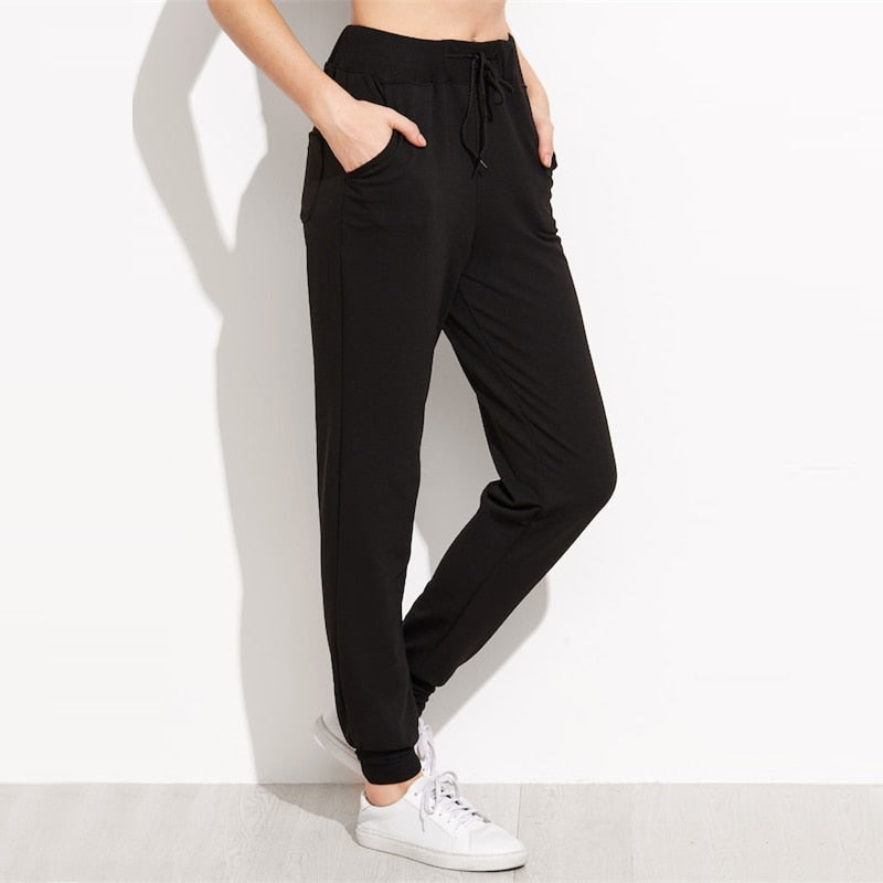 ROMWE Black Heart Print Drawstring Waist Pants