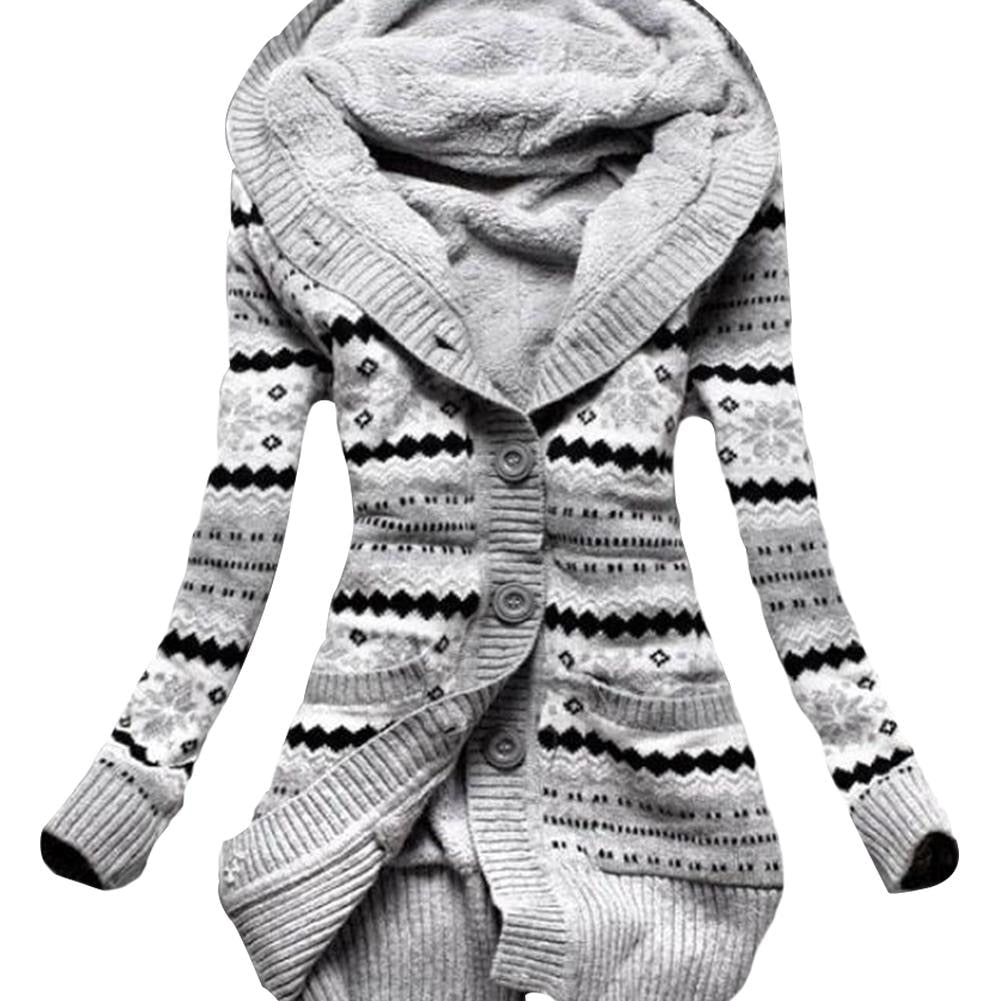 Fleece Outwear Winter Autumn Style Long Sleeve Thick Hooded Sweat Coat Casual Knitting Cardigan Coat