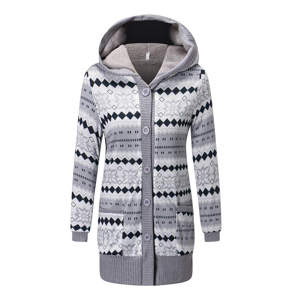 Fleece Outwear Winter Autumn Style Long Sleeve Thick Hooded Sweat Coat Casual Knitting Cardigan Coat
