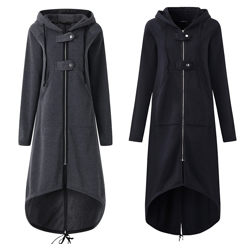 LOSSKY Fashion Long Sleeve Hooded Trench Coat