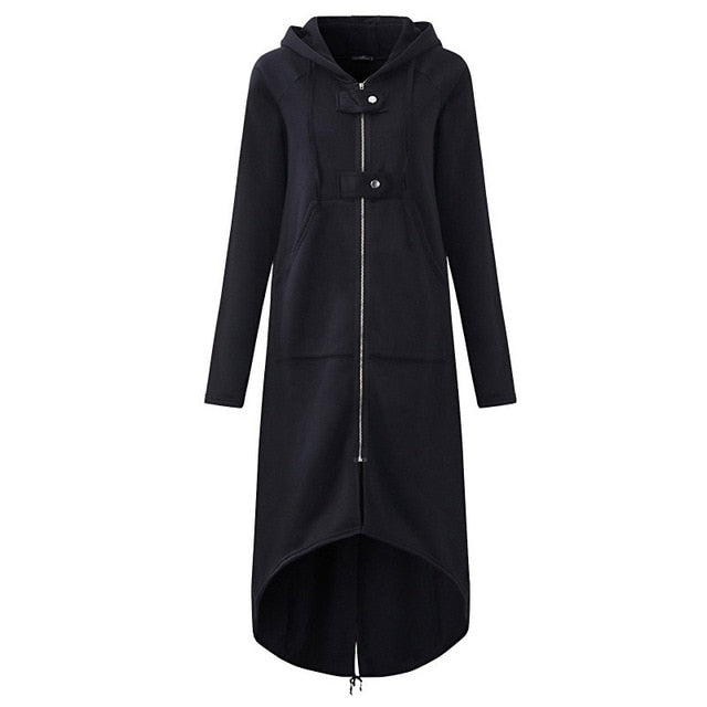 LOSSKY Fashion Long Sleeve Hooded Trench Coat