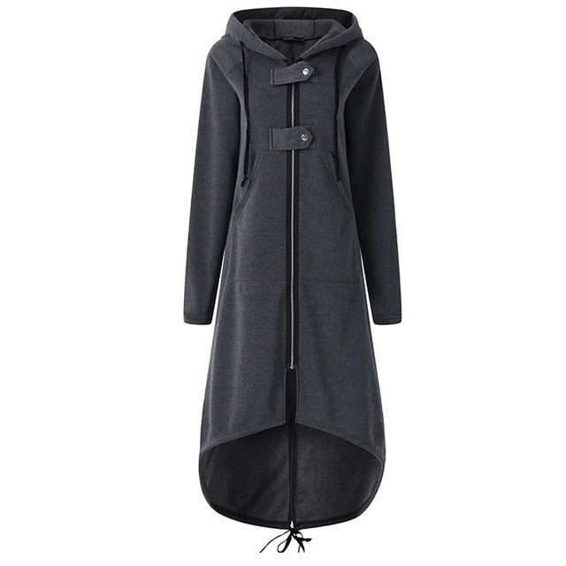 LOSSKY Fashion Long Sleeve Hooded Trench Coat