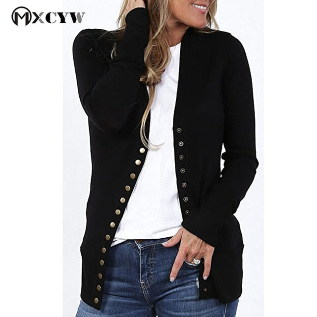 V-Neck Thin Slim Buttons Top Knitting Lady'S Sweater