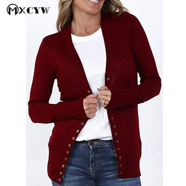 V-Neck Thin Slim Buttons Top Knitting Lady'S Sweater