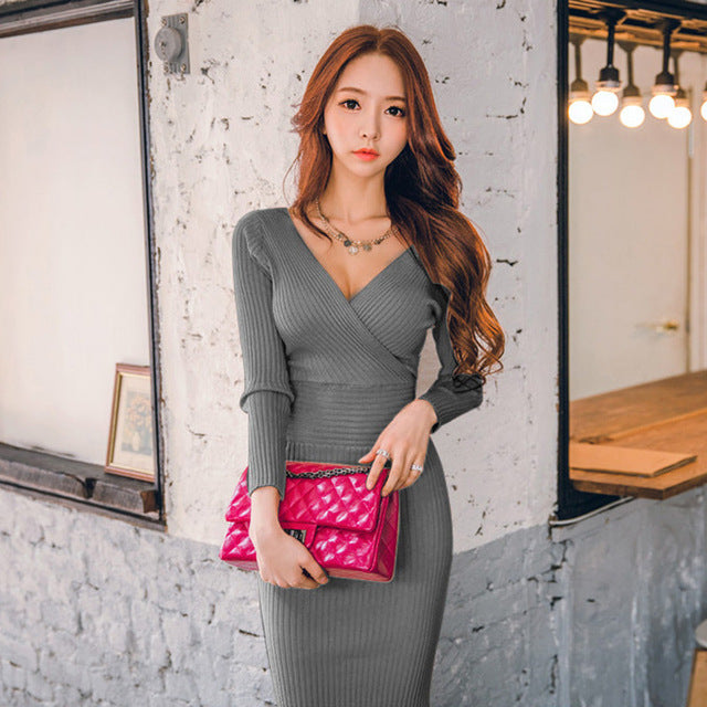 V-neck Slim Bodycon Dress