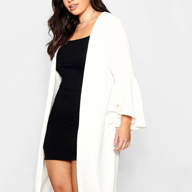 Sleeve Open Stitch Autumn Winter Long Coat Casual Elegant Pink White Clothing