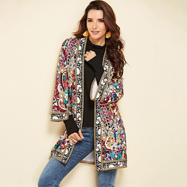 Ethnic Floral Print Jacket