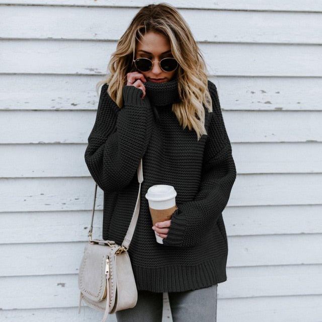 Casual Solid Turtleneck Sweater