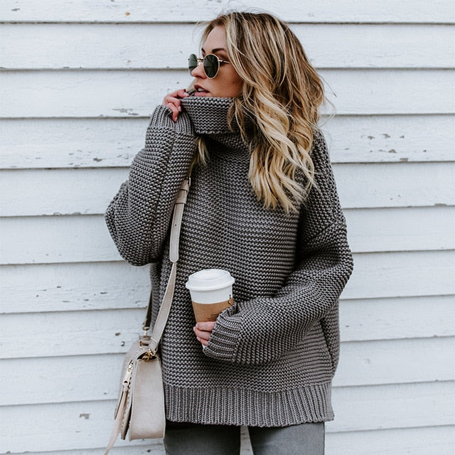 Casual Solid Turtleneck Sweater