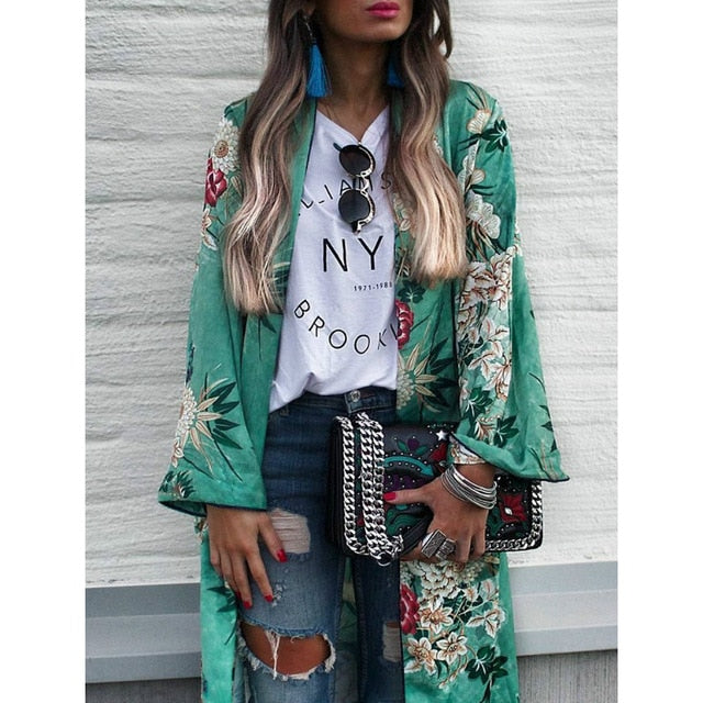 hirigin Women Autumn Floral Long Coat