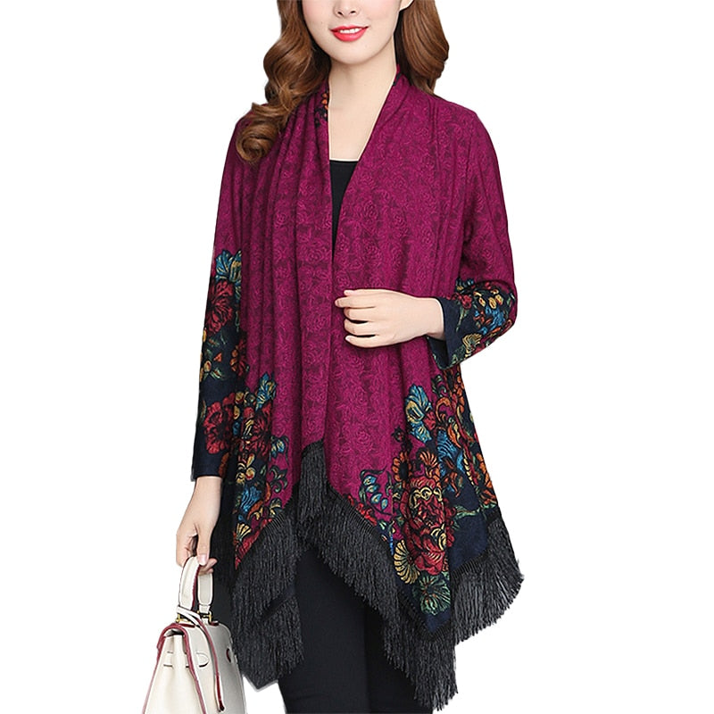 Autumn Cardigans Women elegant long Sleeve Tassel Outerwear