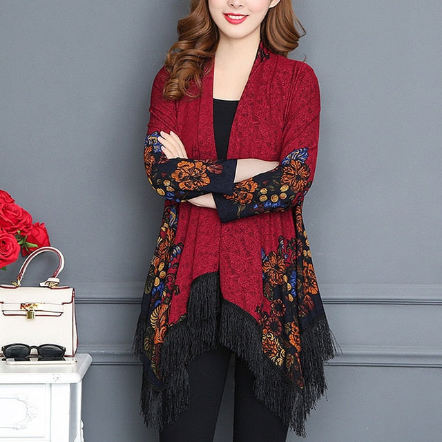 Autumn Cardigans Women elegant long Sleeve Tassel Outerwear