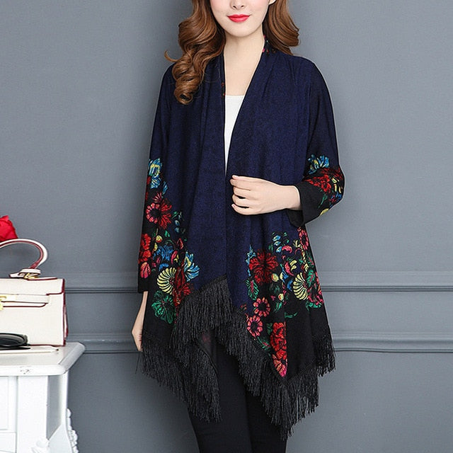 Autumn Cardigans Women elegant long Sleeve Tassel Outerwear