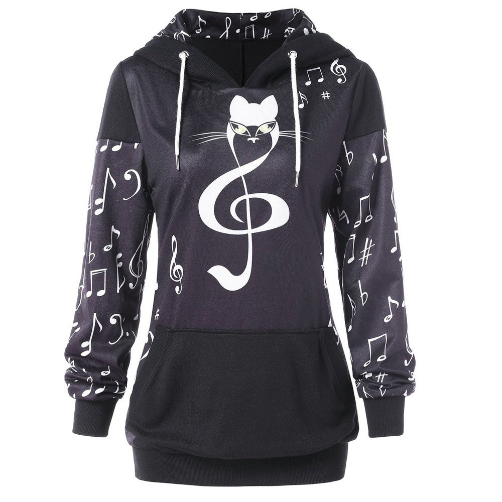 Cat Print  Hoodie Music Notation Print