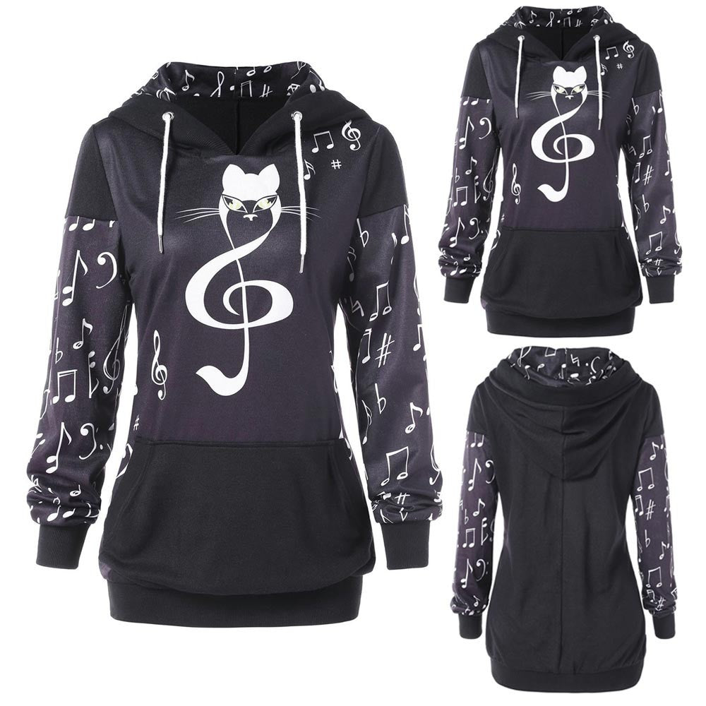 Cat Print  Hoodie Music Notation Print