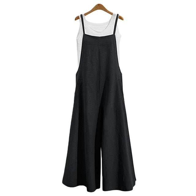 ZANZEA 2018 Summer Rompers Women Jumpsuit Spaghetti Strap Cotton Linen Bib Overalls Bodysuit Solid Casual Pockets Long Playsuit