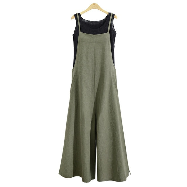 ZANZEA 2018 Summer Rompers Women Jumpsuit Spaghetti Strap Cotton Linen Bib Overalls Bodysuit Solid Casual Pockets Long Playsuit