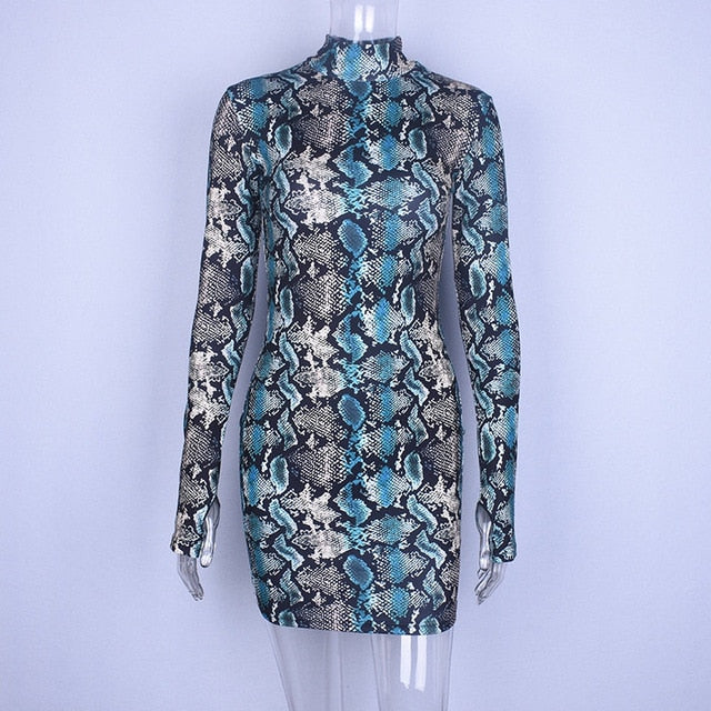 Hugcitar snake skin long & short sleeve Bodycon dress
