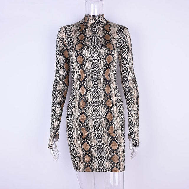 Hugcitar snake skin long & short sleeve Bodycon dress