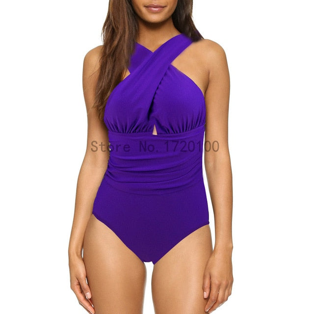 Black Red Cross Halter women swimwear one piece