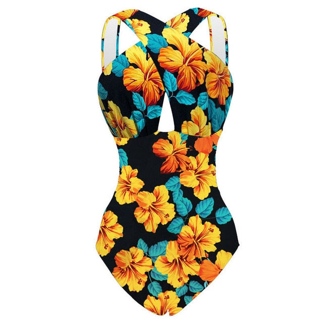 Black Red Cross Halter women swimwear one piece