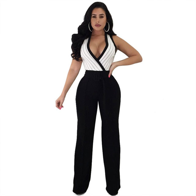 Stripe Print Sexy Summer Jumpsuit Romper
