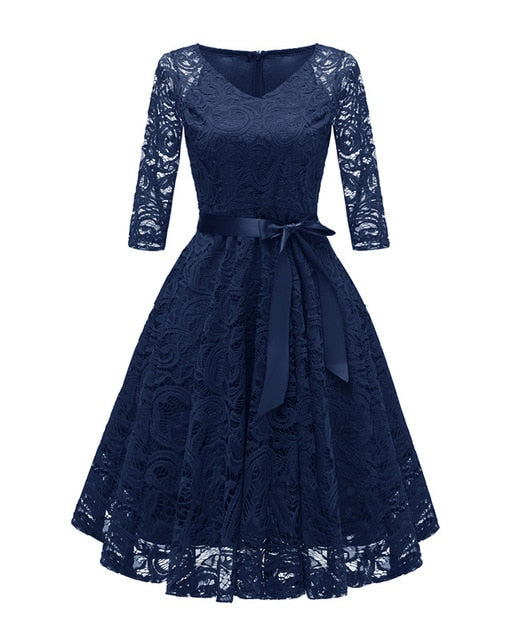 Sleeve Lace Appliques Evening Dress