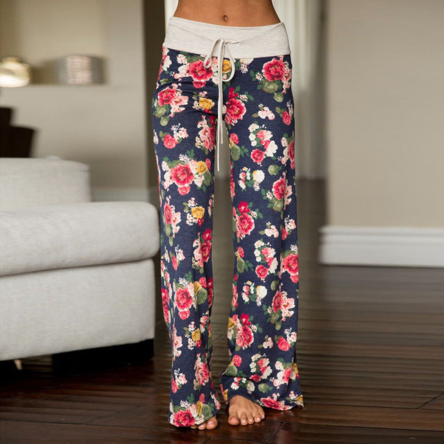Causal Women Autumn Flower Print Pants