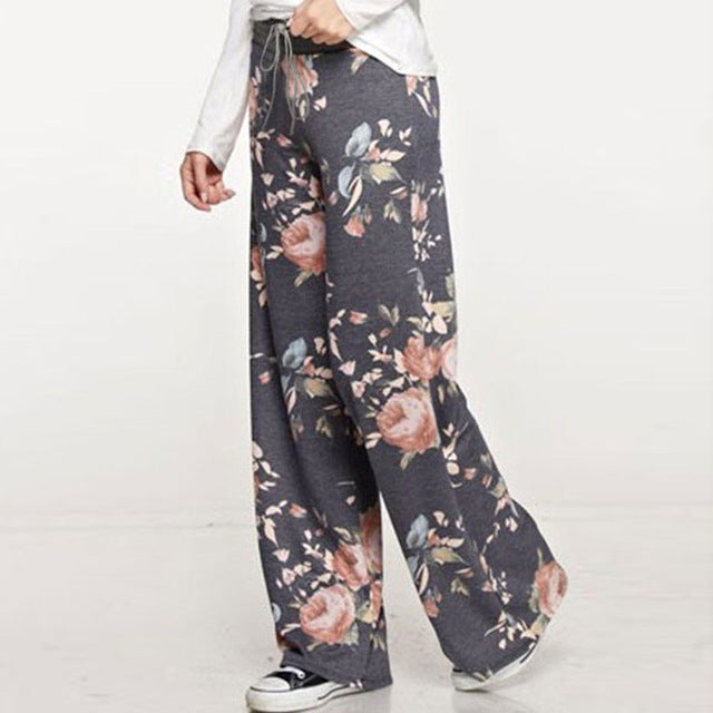 Women Loose Floral Print Wide Leg Pants